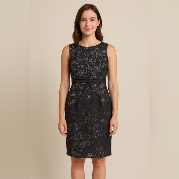 Nipon Sheath Flower Sleeveless Sheath Summer Dress Silver Grey Small 2 - Picture 1 of 8